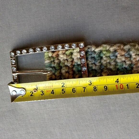 Alpine Sparkle Crochet Belt OS 45" handmade neutral pave buckle max- minimalist - Picture 9 of 13